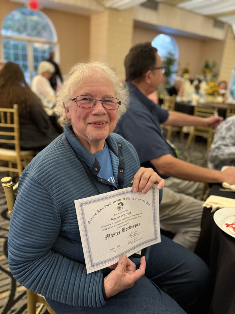 Susan Warner with Master Beekeeper Certificate